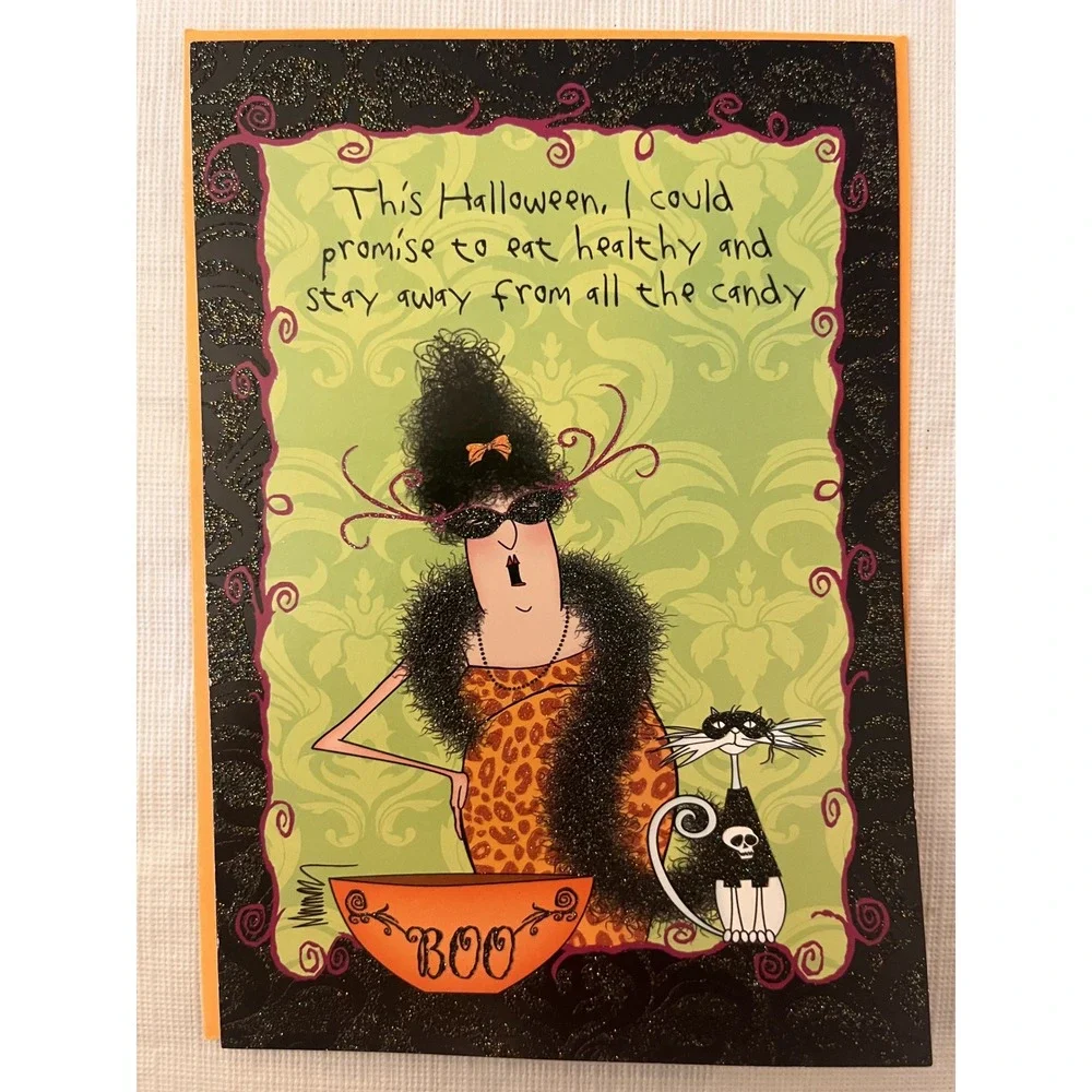 Halloween Greeting Card Set of 3 Glitter Sugar Skull Humor Trick or Treat Mice